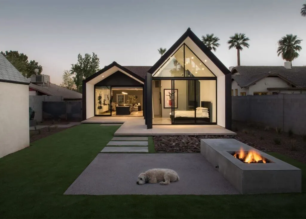 Modern Home Addition Extends out in Two Open Rooms