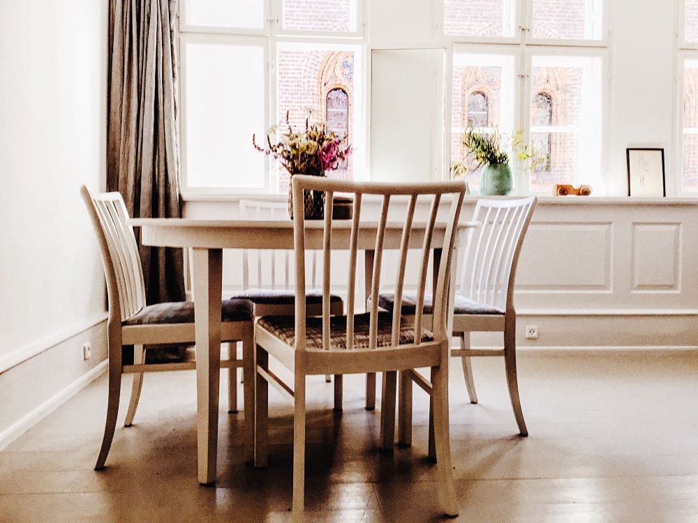 Dining room with wood chairs