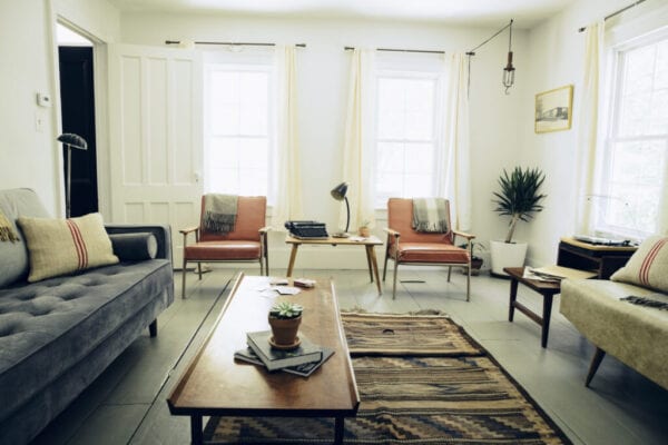 Wide angle view of stylish living room