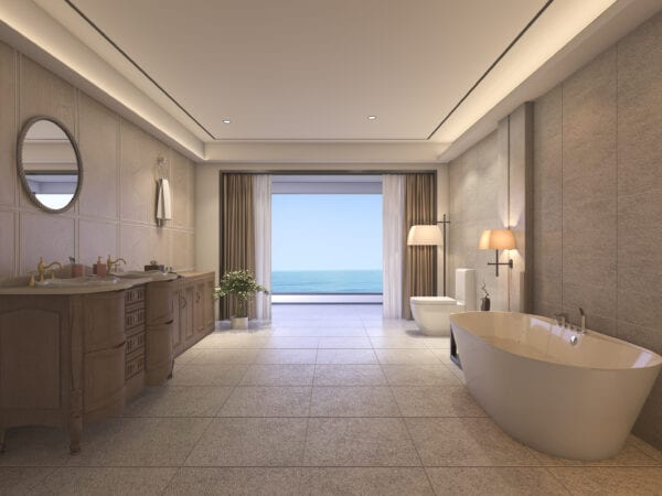 3d rendering luxury bathroom with classic furniture