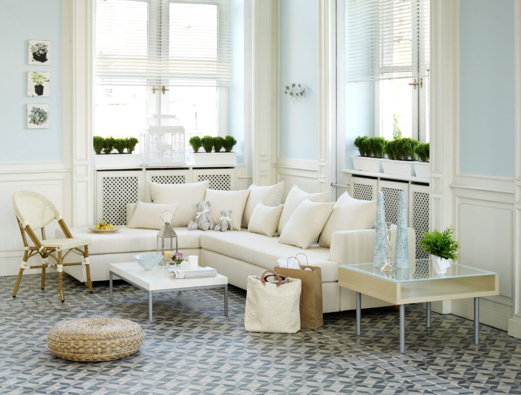 Patterned floor design in living room
