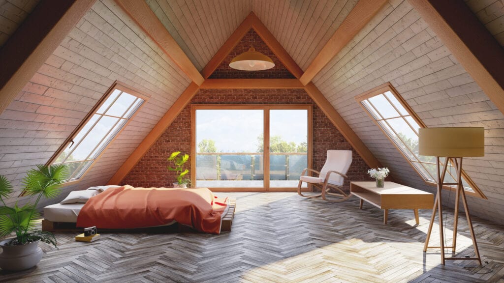 Loft attic bedroom concept