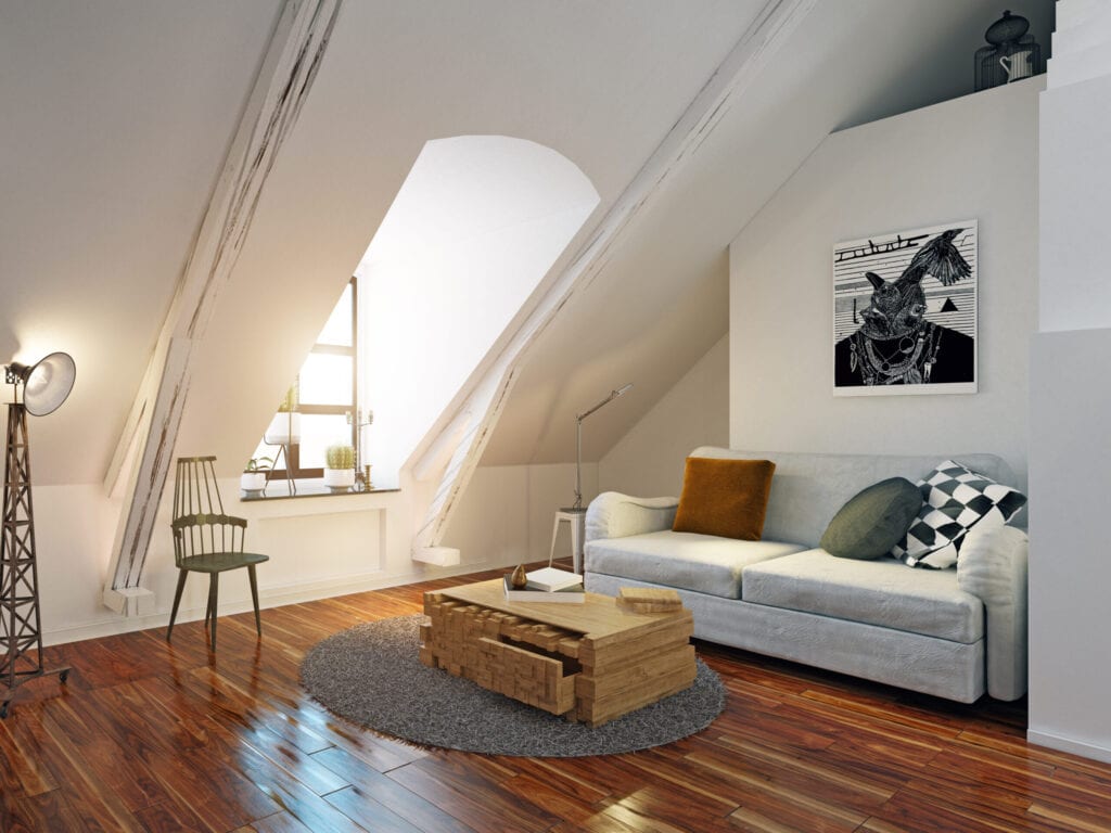 modern attic interior. 3d design rendering