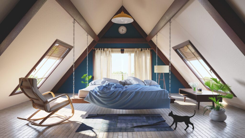 Loft attic bedroom concept