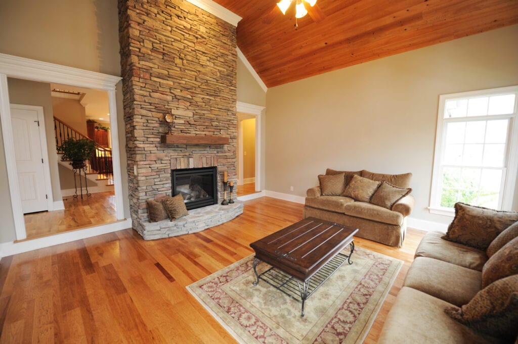 mountain stone fireplace