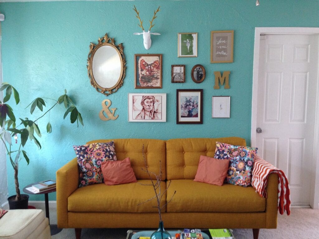 Blue living room with couch