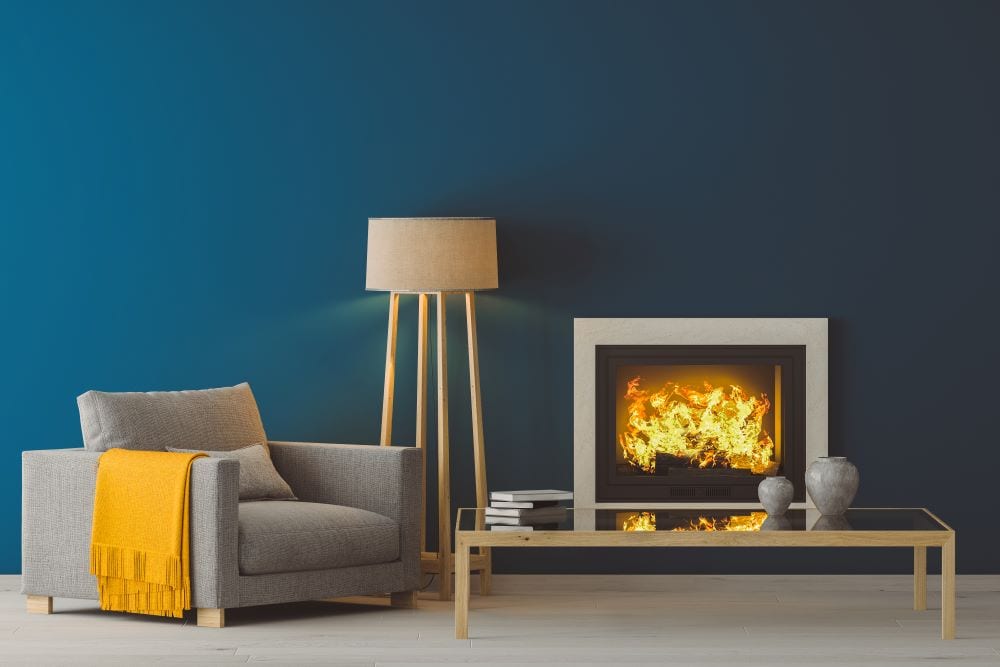 Gas fireplace in scandinavian-style living room
