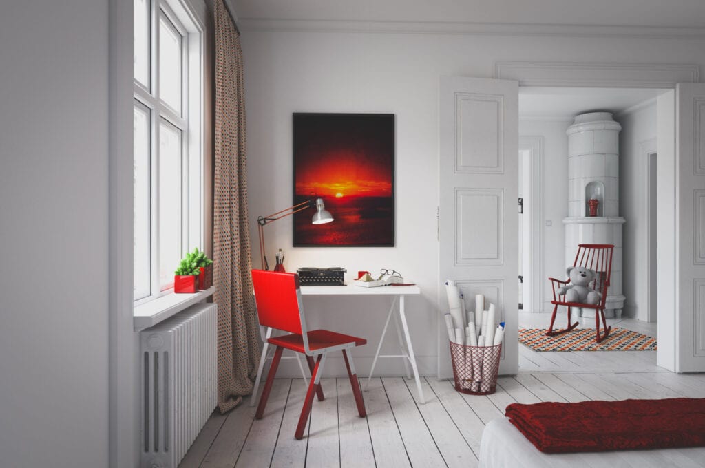 Digitally generated cozy Scandinavian home interior design.