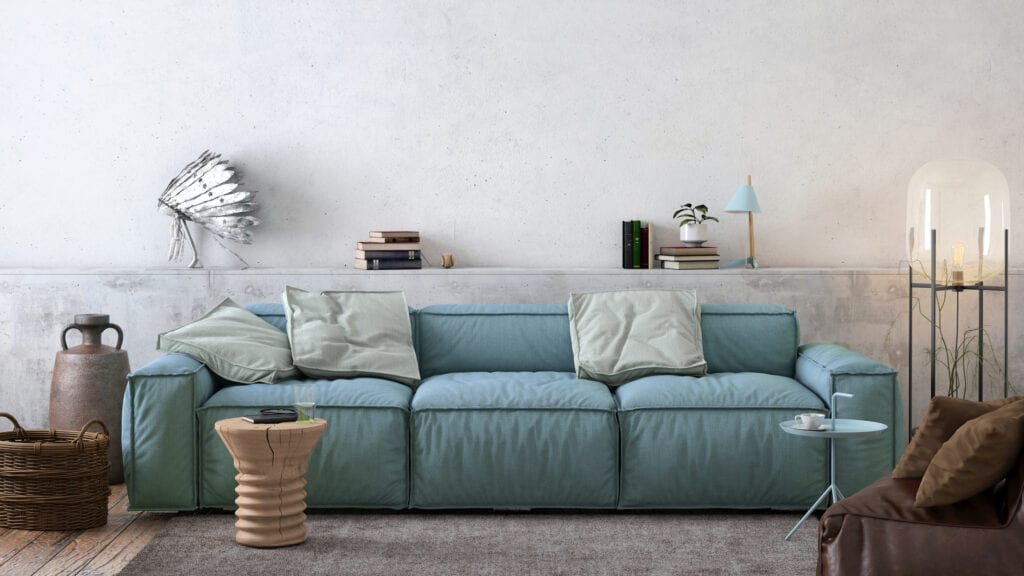 Modern Nordic interior with sofa and lots of details