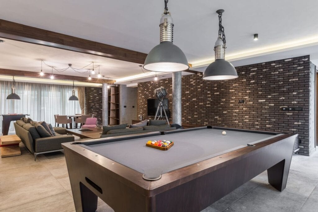 Pool table in game room