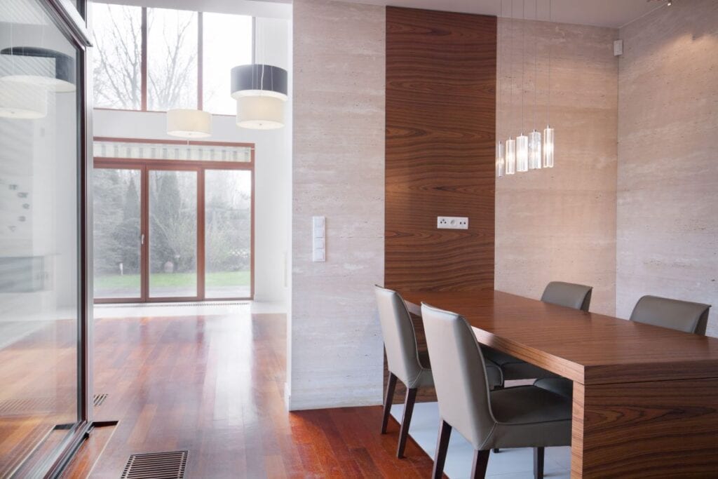 Modern minimalist dining room in large home