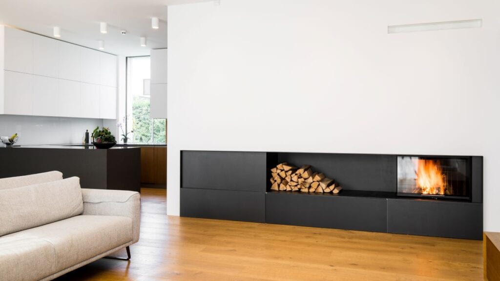 Minimalist fireplace inside modern home