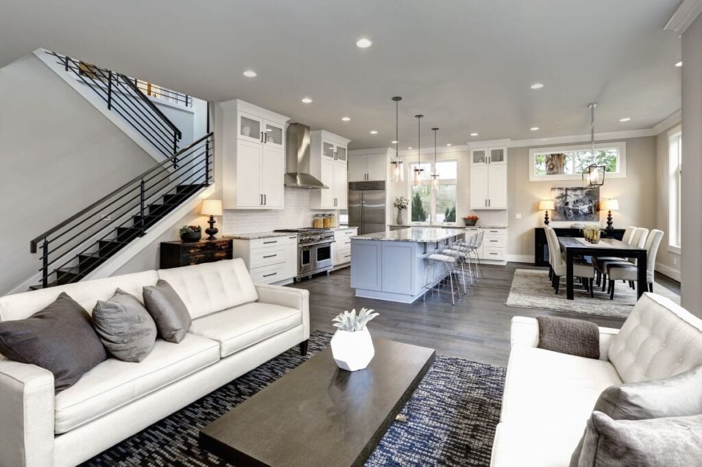 12 Open Floor Plan Ideas To Steal Mymove, What Flooring For Open Plan Kitchen And Living Room