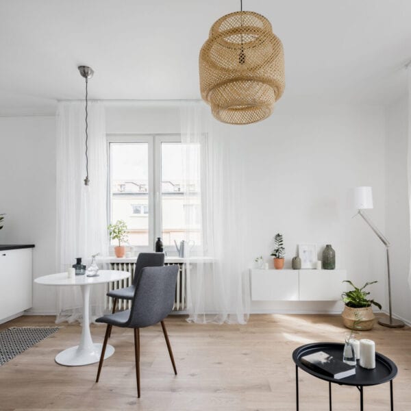 Spacious apartment interior with table