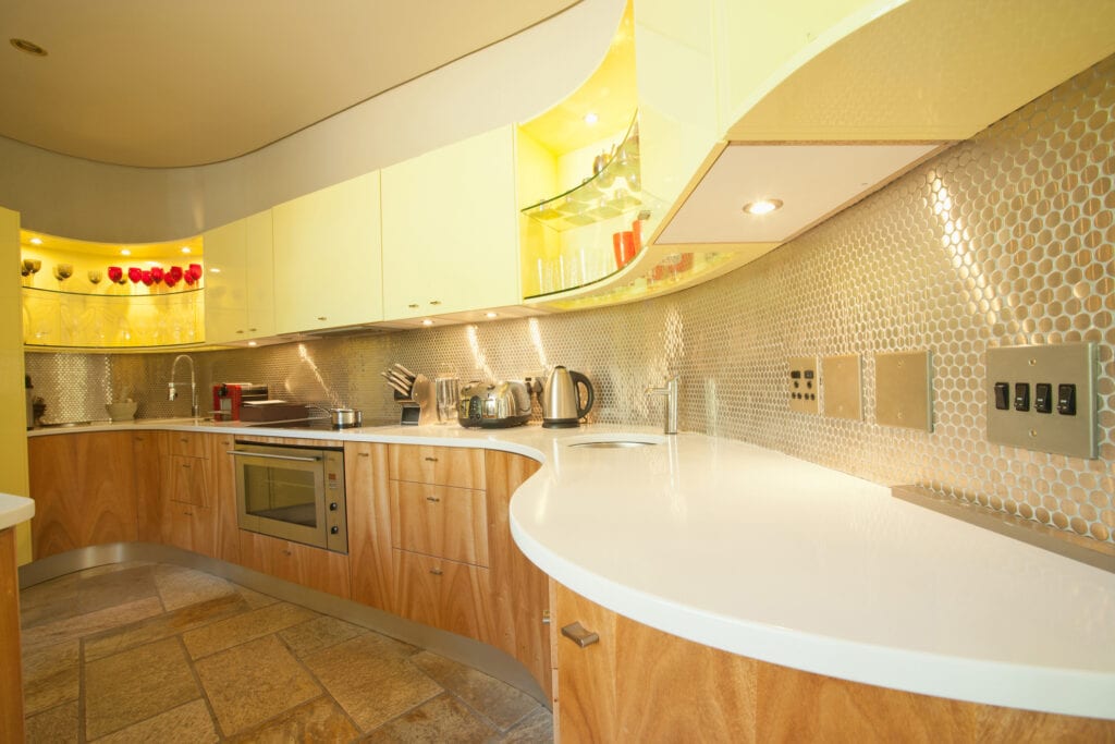 Kitchen with curved counters