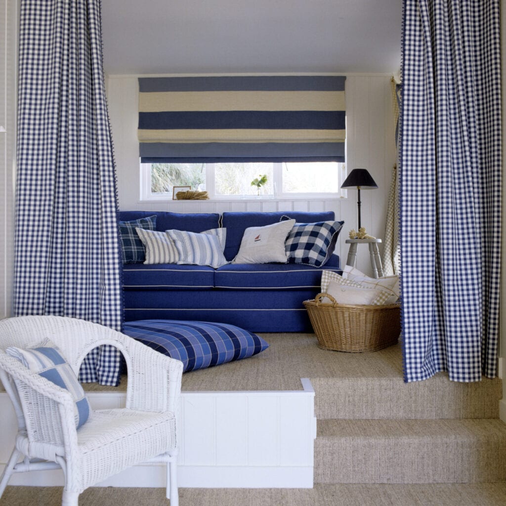 Cornish beach house renovation with checked and striped fabric detailling