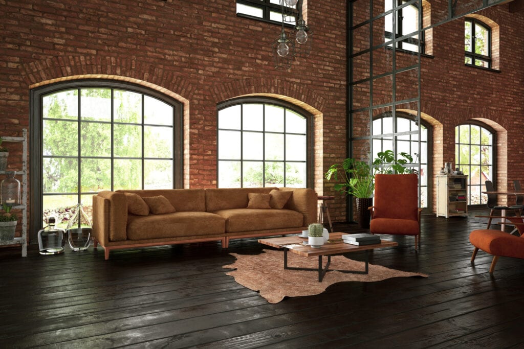 Industrial Style Living Room with Brick Walls