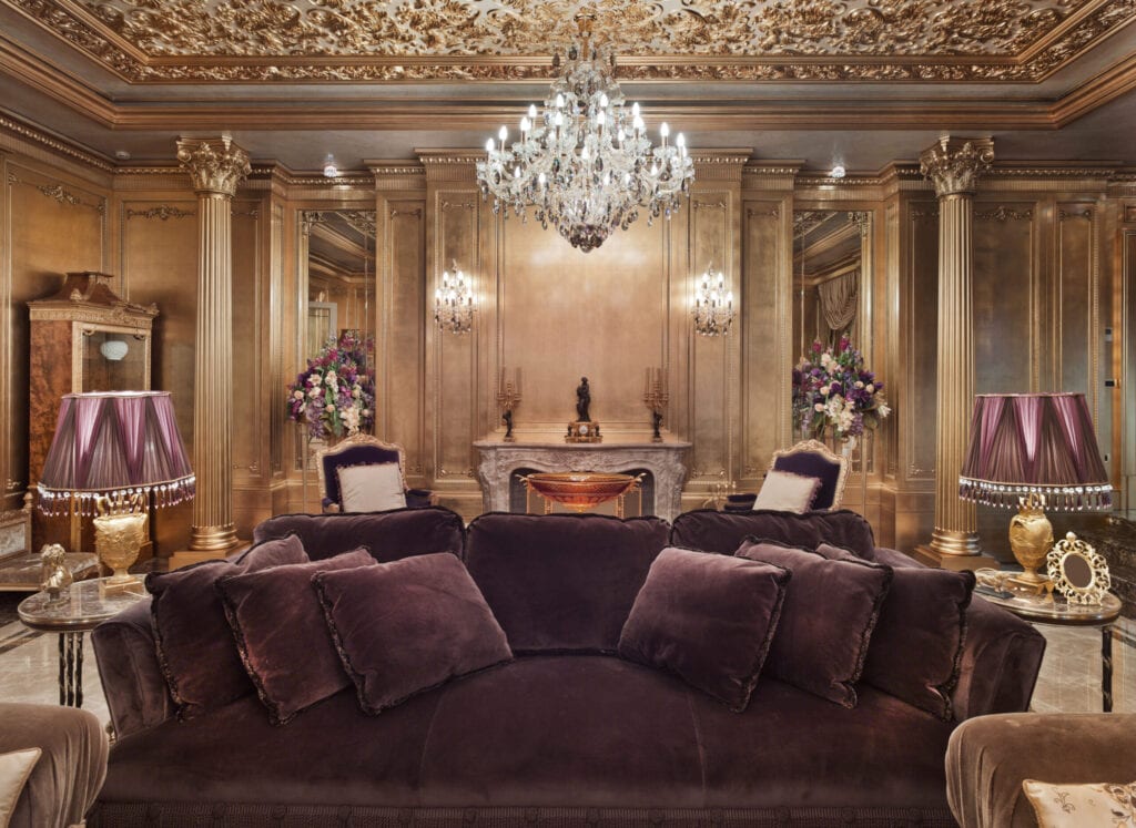 olden luxurious mansion in the moscow area; luxury golden interior; rich lifestyle