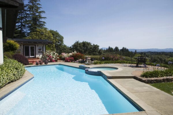 Swimming pool overlooking rural landscape