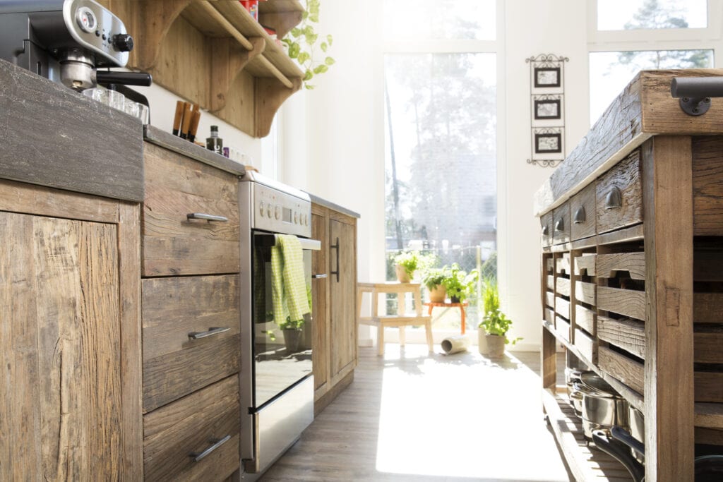 Country style kitchen in sunlight