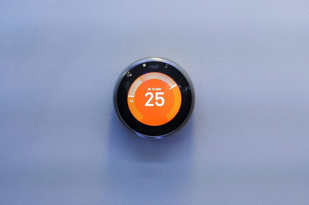 Nest Learning Thermostat, exhibited in a Google pavilion during the Mobile World Congress, on February 27, 2019 in Barcelona, Spain. (Photo by Joan Cros/NurPhoto via Getty Images)