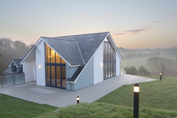 House with tile roof in foggy weather