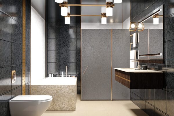 Kind of a modern interior of a bathroom 3D