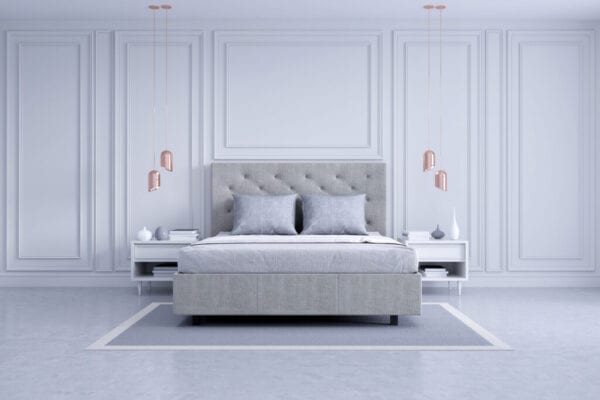 Modern And Classic Bedroom Interior Design, White And Gray Room Concept ,House Decoration Ideas.