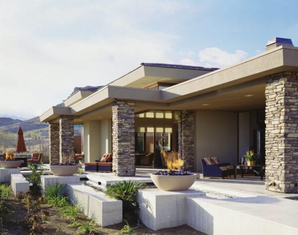 Elevated Patio behind Contemporary Home in Desert