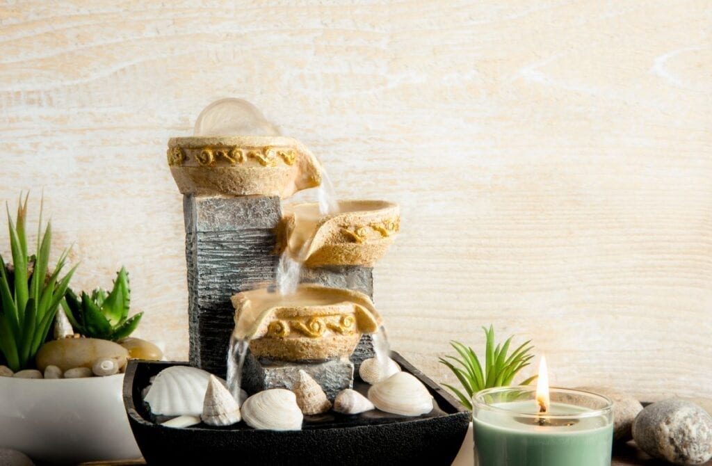 Indoor water fountain with rocks for meditation