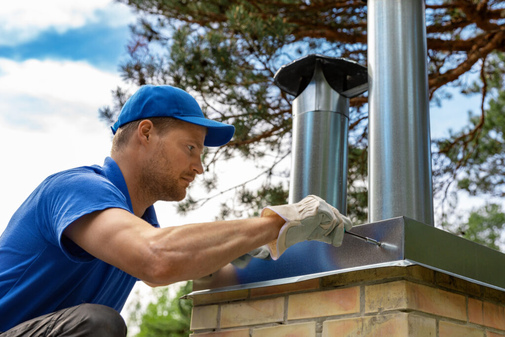 Man adding chimney cap