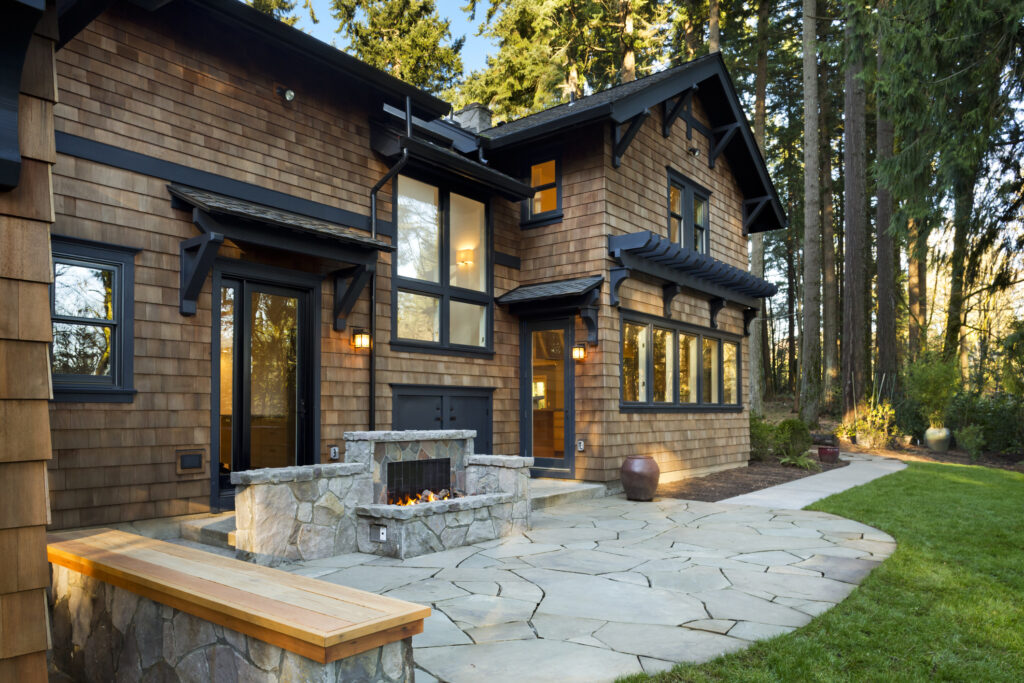 Outdoor fireplace modern home