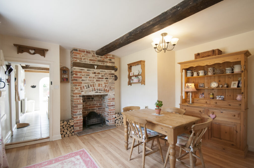 Brick chimney in kitchen