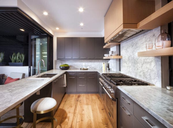 Grey and brown kitchen