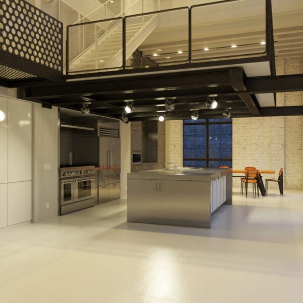 Contemporary steel kitchen in converted industrial loft
