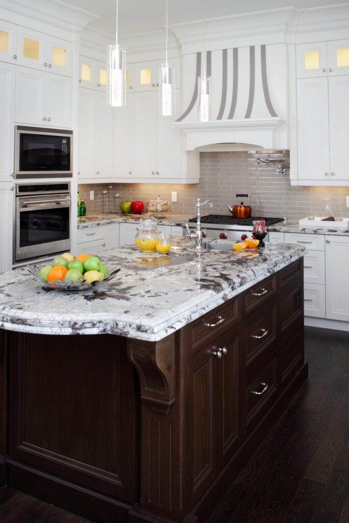 Interior of modern luxury kitchen in North American private residence.