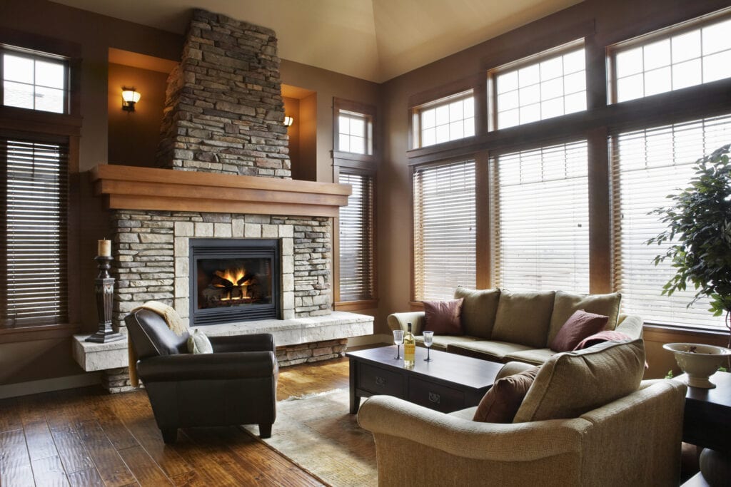 Living room with fireplace in contemporary home