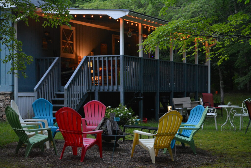 Dusk at the little blue cottage in Eastatoe Valley South Carolina.