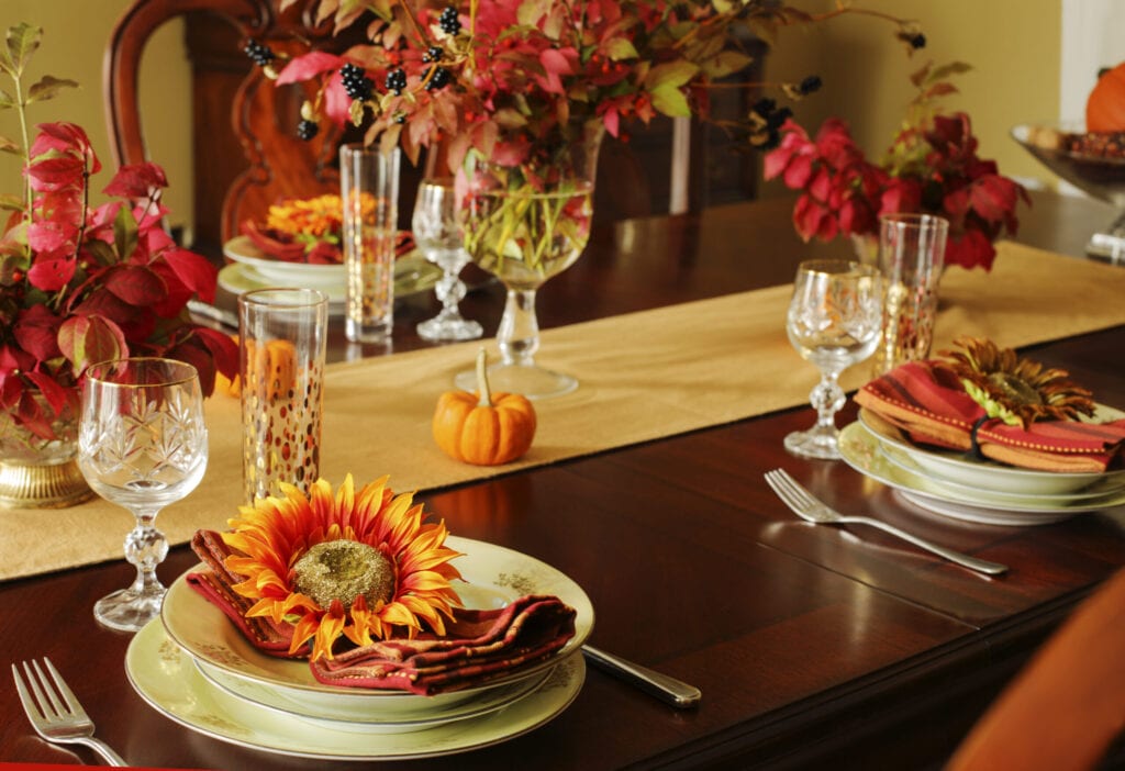 Autumn table setting. Decorated Table for Thanksgiving Dinner