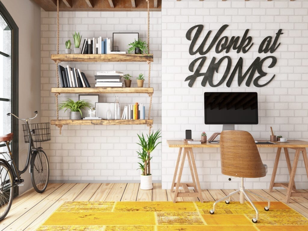 Work at Home Concept Home Office Interior. 3d Render