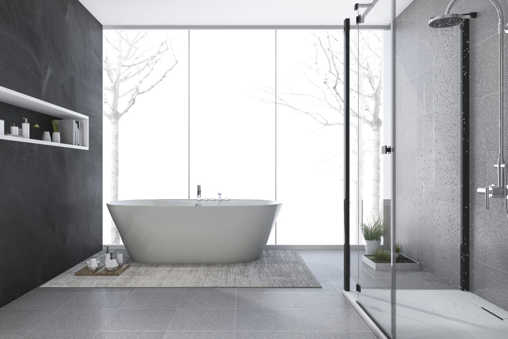 3d rendering baño de diseño moderno en invierno