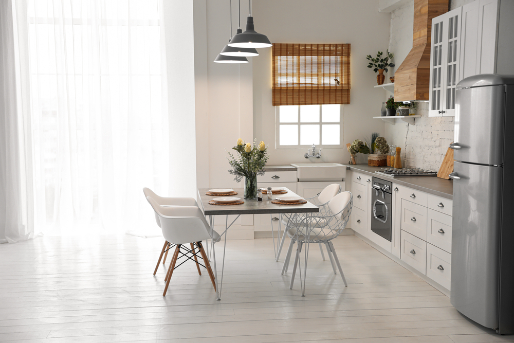 Modern apartment kitchen with dining area