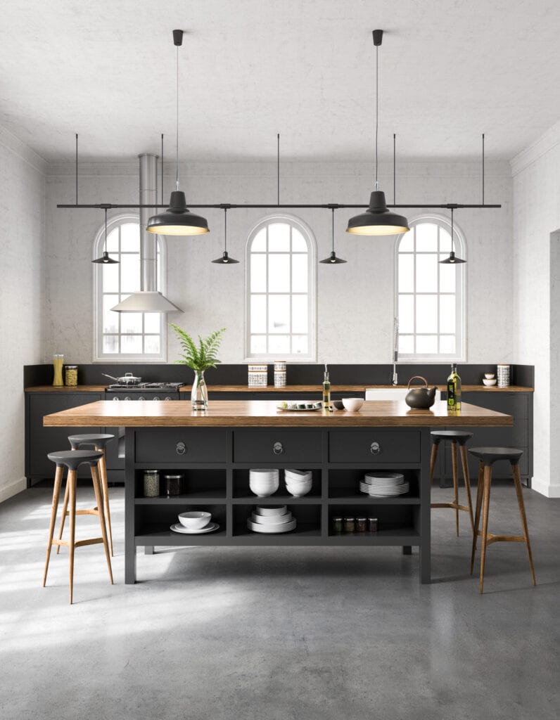 Industrial kitchen interior. Render image.