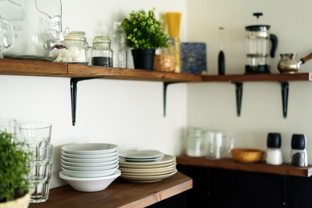 open shelving kitchen