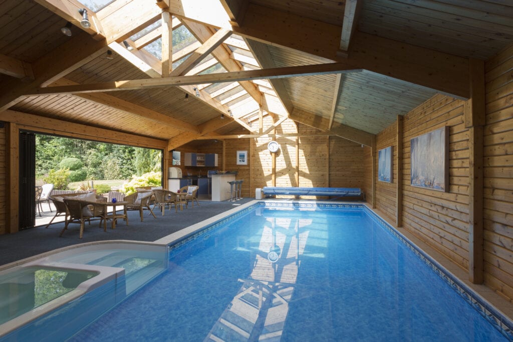 Indoor swimming pool under skylight