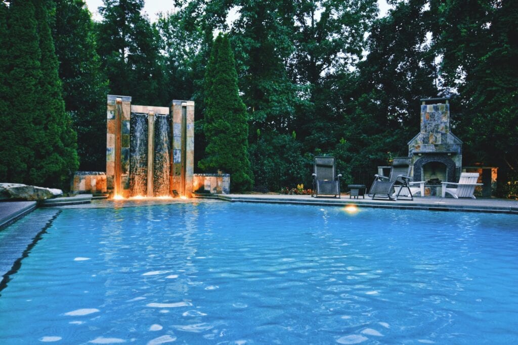 Pool with tall water feature