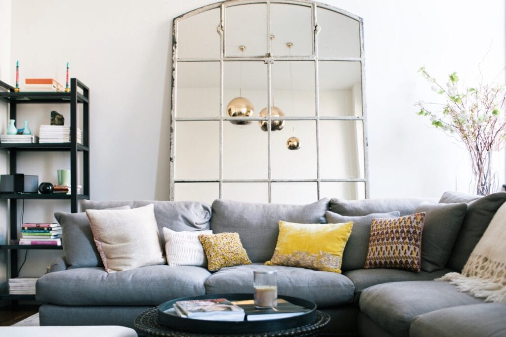 rustic mirror in living room 