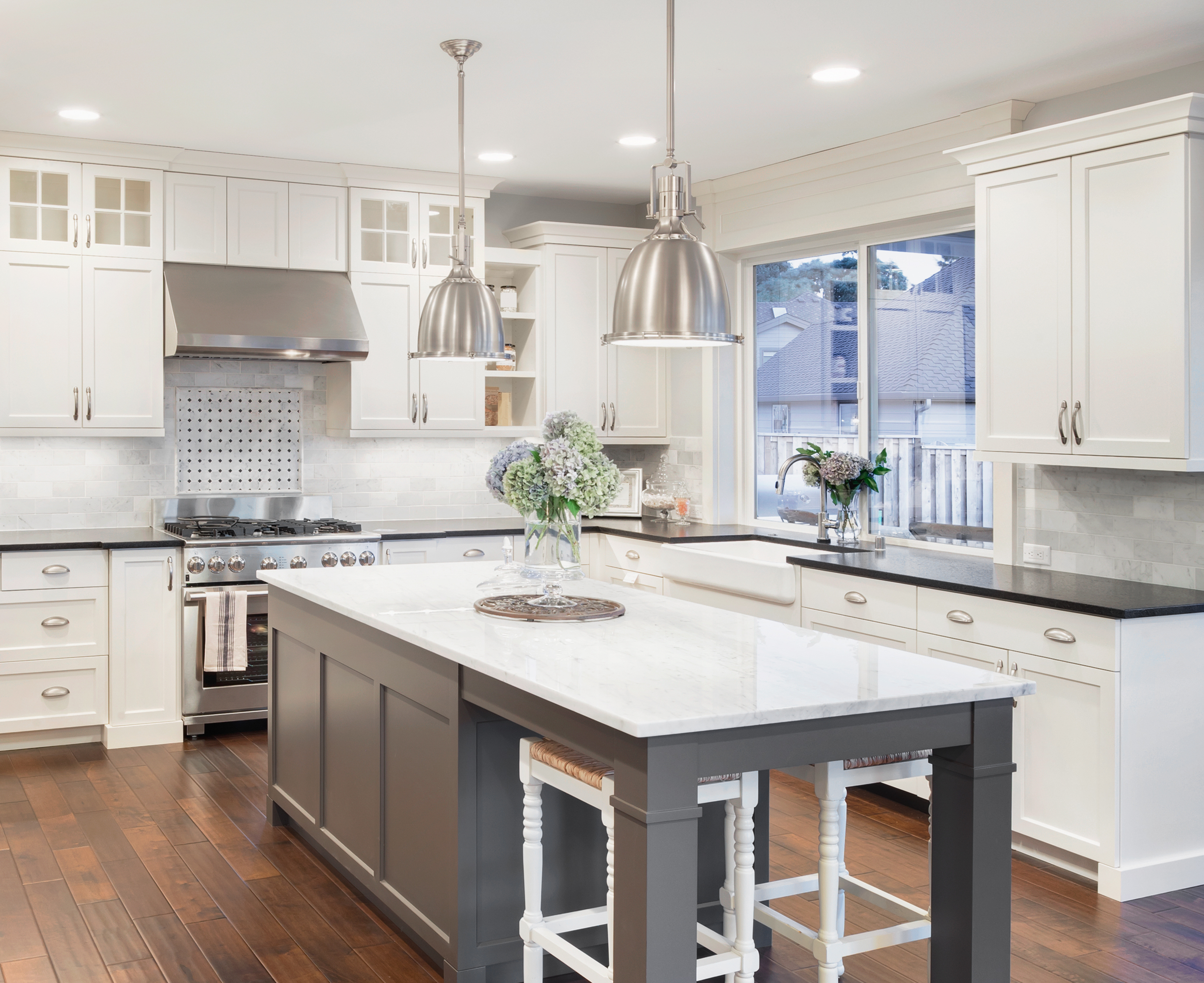 beautiful kitchen in luxury home with island