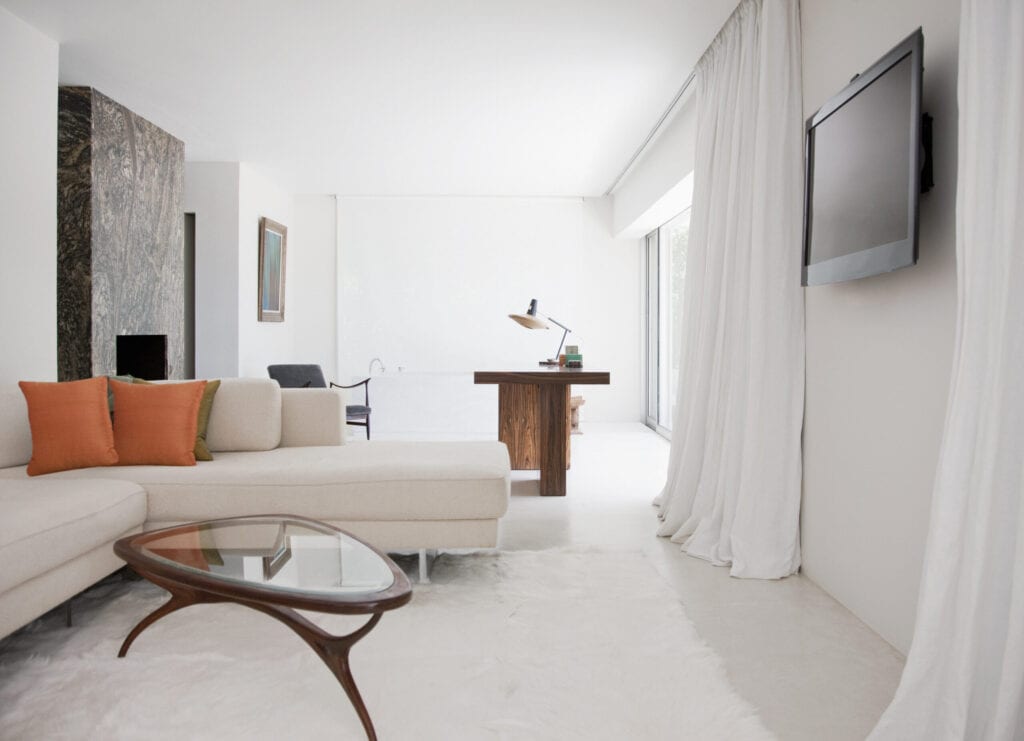 white curtains in modern living room
