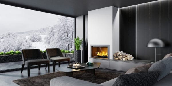 Modern living room with fireplace